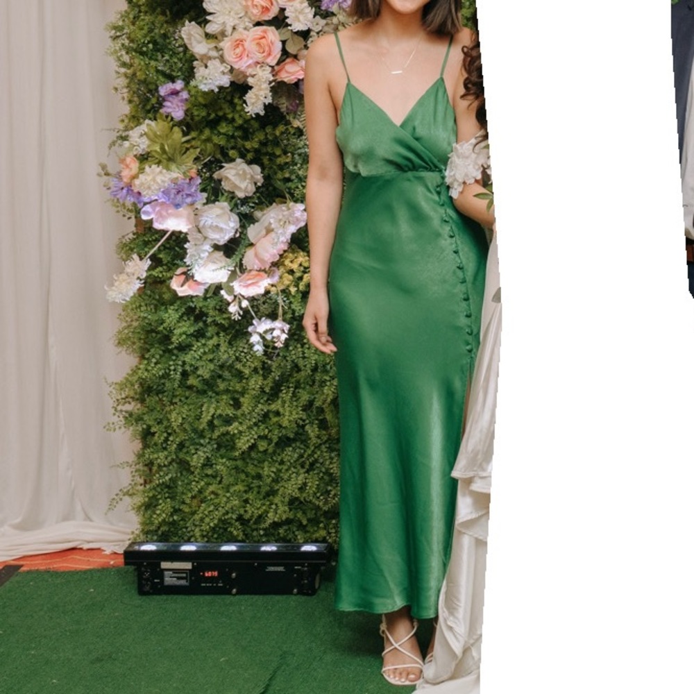 ZARA GREEN SATIN BUTTON MIDI DRESS SLIT